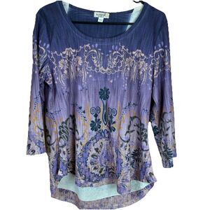 One World Live And Let Live Women’s Purple Multicolor Tunic Top Size Large